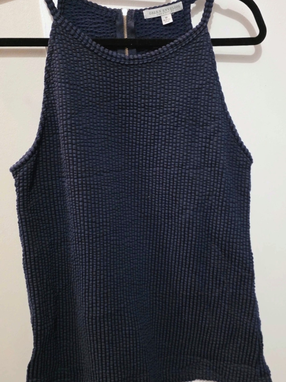 Green Envelope Navy Textured Waffle Knit Tank Top